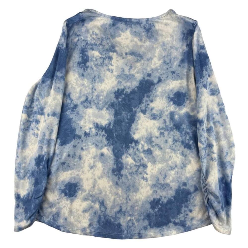 My Style Sweatshirt Womens Large Blue White Tie Dye Ruched Long Sleeve V Neck - Picture 2 of 11